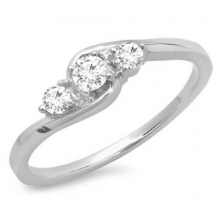 0.25 Carat (ctw) 10K White Gold Round Cut Diamond Ladies Bridal 3 Stone Swirl Engagement Ring 1/4 CT