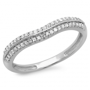 0.20 Carat (ctw) 14K White Gold Round White Diamond Ladies Double Row Curved Anniversary Wedding Band 1/5 CT