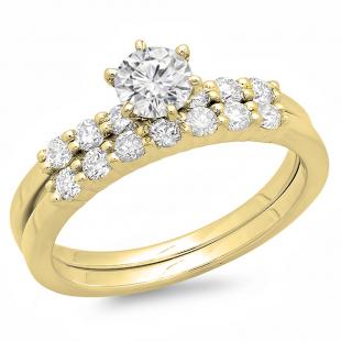 1.00 Carat (ctw) 14K Yellow Gold Round Diamond Ladies Bridal Engagement Ring With Matching Band Set 1 CT