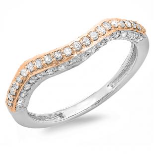 0.45 Carat (cttw) Round White Diamond Ladies Contour Wedding Stackable Guard Ring Band 1/2 CT Rose Gold Plated 14K White Gold