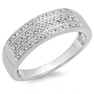 0.15 Carat (ctw) 14K White Gold Round Diamond Men's Micro Pave Wedding Anniversary Band Ring