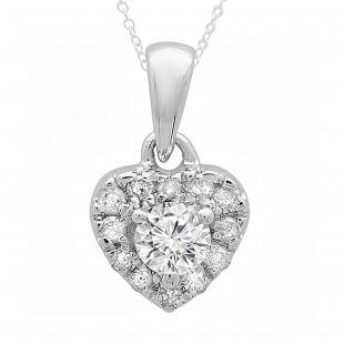 0.25 Carat (ctw) 10K White Gold Real Round Cut Diamond Ladies Heart Pendant 1/4 CT