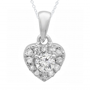 0.25 Carat (ctw) 10K White Gold Real Round Cut Diamond Ladies Heart Pendant 1/4 CT