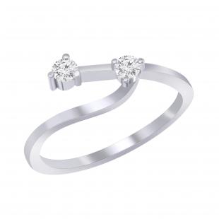 Round White Diamond Dual Stone Swirl Wedding Stackable Band for Women (0.14 ctw Color I-J Clarity I1-I2) in 18K White Gold