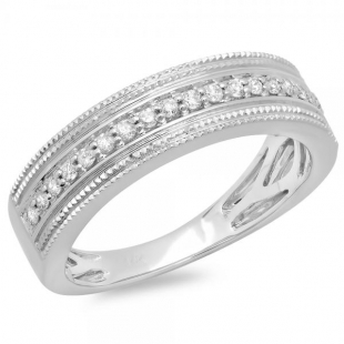 0.30 Carat (ctw) 14K White Gold Round Diamond Men's Milgrain Wedding Band Anniversary Ring 1/3 CT