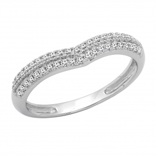0.25 Carat (ctw) 10K White Gold Round White Diamond Ladies Double Row Curved Anniversary Wedding Stackable Band 1/4 CT
