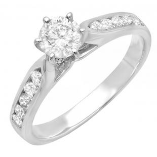 DGLA CERTIFIED Round White Diamond Solitaire Style Tapered Shank Engagement Ring for Women (1.20 ctw Color I-J Clarity I1-I2) in 14K White Gold