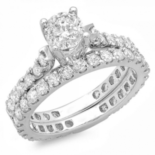 2.40 Carat (ctw) 14K White Gold Round White Diamond Ladies Engagement Bridal Ring Set