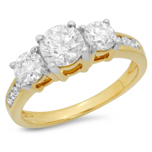 1.50 Carat (ctw) 14k Yellow Gold Round Diamond Ladies 3 Stone Engagement Bridal Ring 1 1/2 CT