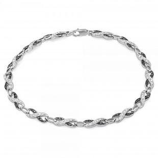 0.36 Carat (ctw) Sterling Silver Round Black and White Diamond Ladies Infinity Tennis Link Bracelet 1/3 CT (7 Inch Length x 6 MM Wide)
