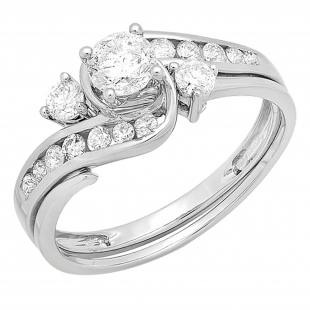 1.33 Carat (ctw) 18K White Gold Round Diamond Ladies Bridal Swirl Engagement Ring With Matching Band Set