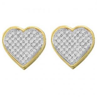 0.25 Carat (ctw) 18K Yellow Gold Round Cut White Diamond Ladies Micro Pave Heart Shape Stud Earrings 1/4 CT