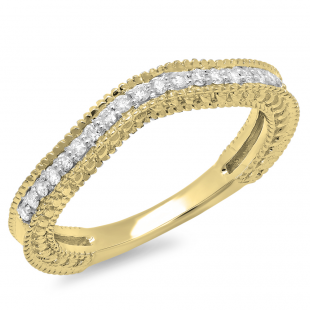 0.25 Carat (ctw) 18K Yellow Gold Round Cut Diamond Ladies Milgrain Anniversary Wedding Band Stackable Guard Ring 1/4 CT