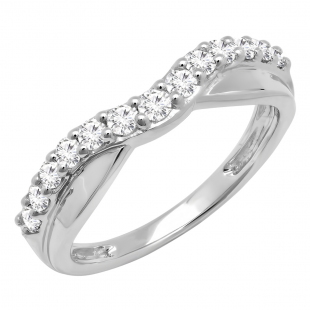 0.55 Carat (ctw) 10K White Gold Round Cut Diamond Ladies Anniversary Wedding Guard Contour Band 1/2 CT