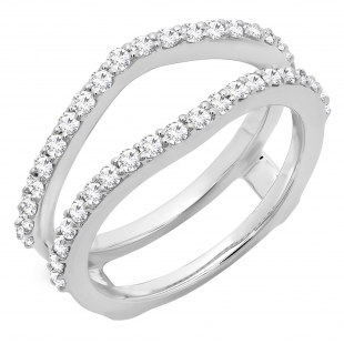 0.50 Carat (ctw) 18K White Gold Round Diamond Ladies Anniversary Wedding Band Enhancer Guard Double Ring 1/2 CT