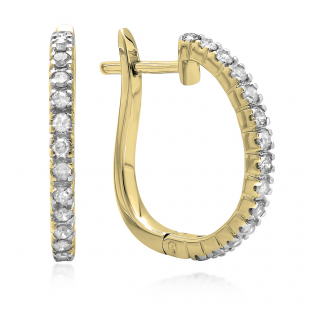 0.25 Carat (ctw) 10K Yellow Gold Round Cut Diamond Ladies Hoop Earrings 1/4 CT