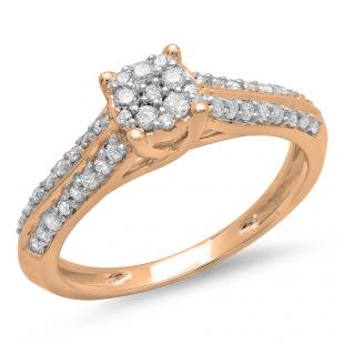 0.50 Carat (ctw) 10K Rose Gold Round Cut Diamond Ladies Bridal Cluster Engagement Ring 1/2 CT