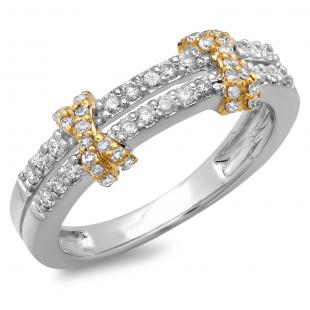 0.45 Carat (ctw) 10K Two Tone Gold Round Diamond Ladies Double Row Anniversary Wedding Band 1/2 CT