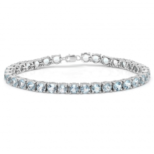 15.00 Carat (ctw) Sterling Silver Real Round Cut Aquamarine Ladies Tennis Bracelet