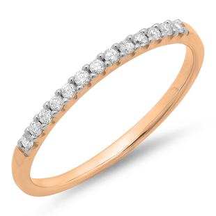 0.15 Carat (ctw) 10k Rose Gold Round White Diamond Ladies Anniversary Wedding Band Stackable Ring
