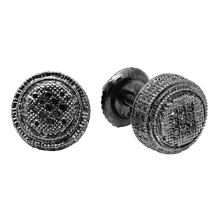 0.05 Carat (ctw) Sterling Silver Black Round Cut Diamond Ladies Milgrain Cluster Stud Earrings