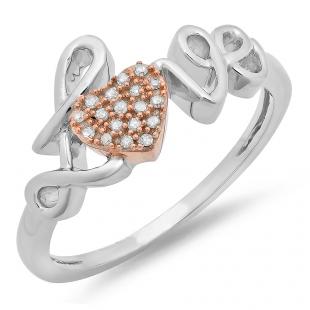 0.05 Carat (ctw) Sterling Silver Round White Diamond Ladies Promise Two Tone Heart Love Engagement Ring