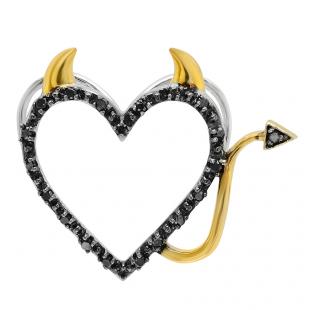 0.07 Carat (ctw) Sterling Silver Round Black Diamond Two Tone Heart Ladies Devil Pendant