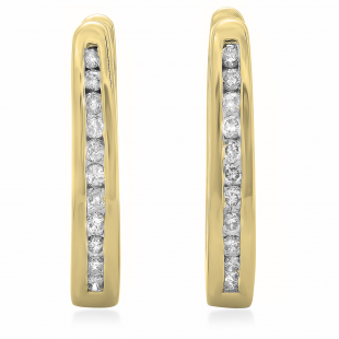 0.25 Carat (ctw) 14K Yellow Gold Round Cut Diamond Ladies Hoop Earrings 1/4 CT
