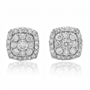 0.50 Carat (ctw) 14K White Gold Real Round Cut White Diamond Ladies Cluster Stud Earrings 1/2 CT