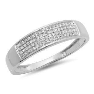 0.15 Carat (ctw) 10K White Gold Round Diamond Men's Hip Hop Wedding Band 1/6 CT