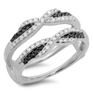 0.50 Carat (ctw) 10K White Gold Round Black & White Diamond Ladies Swirl Anniversary Wedding Band Enhancer Guard Double Ring 1/2 CT