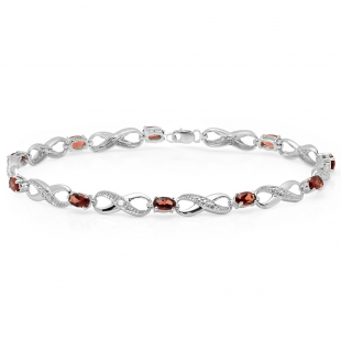 2.70 Carat (ctw) 8 inch Sterling Silver Real Oval Cut Garnet & Round Cut White Diamond Ladies Infinity Link Tennis Bracelet