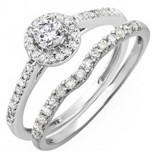 1.15 Carat (ctw) Sterling Silver Round Cubic Zirconia Ladies Bridal Halo Engagement Ring With Matching Band Set
