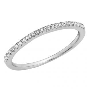 0.10 Carat (ctw) 14K White Gold Round Cut White Diamond Ladies Anniversary Wedding Stackable Band 1/10 CT