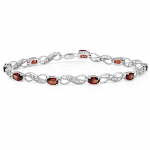 4.85 Carat (ctw) Sterling Silver Real Oval Cut Garnet & Round Cut White Diamond Ladies Infinity Link Tennis Bracelet