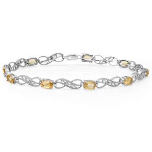 3.83 Carat (ctw) Sterling Silver Real Oval Cut Citrine & Round Cut White Diamond Ladies Infinity Link Tennis Bracelet