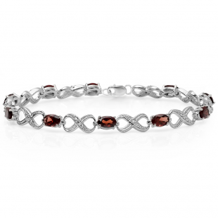 5.47 Carat (ctw) Sterling Silver Real Oval Cut Garnet & Round Cut White Diamond Ladies Infinity Link Tennis Bracelet