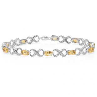 4.26 Carat (ctw) Sterling Silver Real Oval Cut Citrine & Round Cut White Diamond Ladies Infinity Link Tennis Bracelet