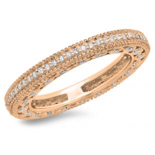 0.50 Carat (ctw) 10K Rose Gold Round Cut Diamond Ladies Milgrain Anniversary Wedding Stackable Band 1/2 CT