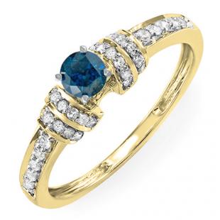 0.38 Carat (ctw) 18K Yellow Gold Round Blue & White Diamond Ladies Bridal Engagement Ring