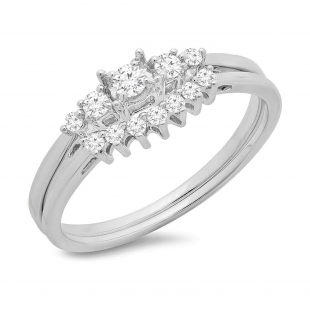 0.25 Carat (ctw) 10K White Gold Round Cut Diamond Ladies 5 Stone Bridal Engagement Ring With Matching Band Set 1/4 CT