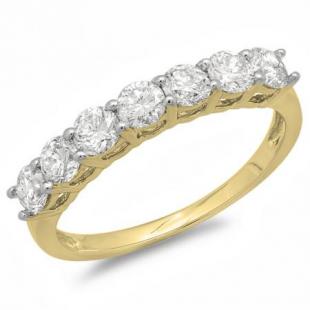 0.90 Carat (ctw) 10K Yellow Gold Round White Diamond Ladies 7 Stone Bridal Wedding Band Anniversary Ring