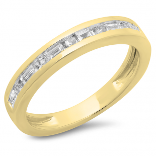 0.55 Carat (ctw) 18K Yellow Gold Alternating Round & Baguette Cut Diamond Ladies Channel Set Anniversary Wedding Band Stackable Ring 1/2 CT