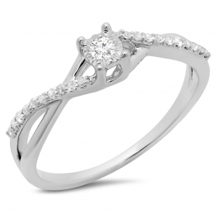 0.20 Carat (ctw) 14K White Gold Round White Diamond Ladies Swirl Split Shank Promise Engagement Ring 1/5 CT