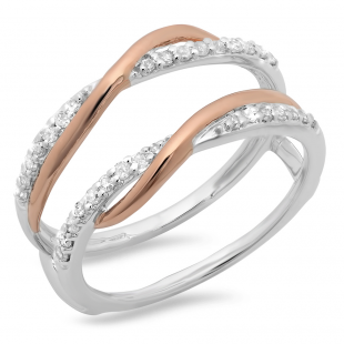0.25 Carat (ctw) 10K Two Tone Gold Round Cut Diamond Ladies Bridal Anniversary Wedding Band Enhancer Swirl Double Guard Ring 1/4 CT