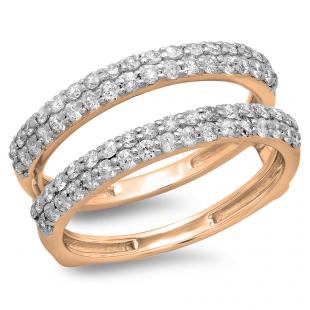 0.90 Carat (ctw) 18K Rose Gold Round Cut Diamond Ladies Anniversary Wedding Band Enhancer Guard Double Ring