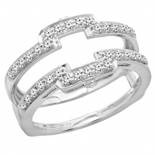 0.50 Carat (ctw) 10K White Gold Round Cut Diamond Ladies Anniversary Wedding Band Enhancer Guard Double Ring 1/2 CT