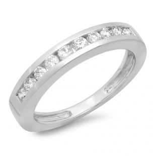 IGI CERTIFIED 0.50 Carat (ctw) 14K White Gold Round Cut Diamond Ladies Stackable Anniversary Wedding Band 1/2 CT