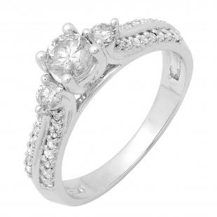0.75 Carat (ctw) 18K White Gold Round Cut Diamond Ladies Bridal 3 Stone Engagement Ring 3/4 CT