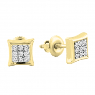0.08 Carat (ctw) 18K Yellow Gold Plated Sterling Silver Round Cut Diamond Mens Hip Hop Kite Shape Stud Earrings